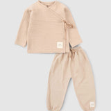 organic muslin baby set beige two piece outfit