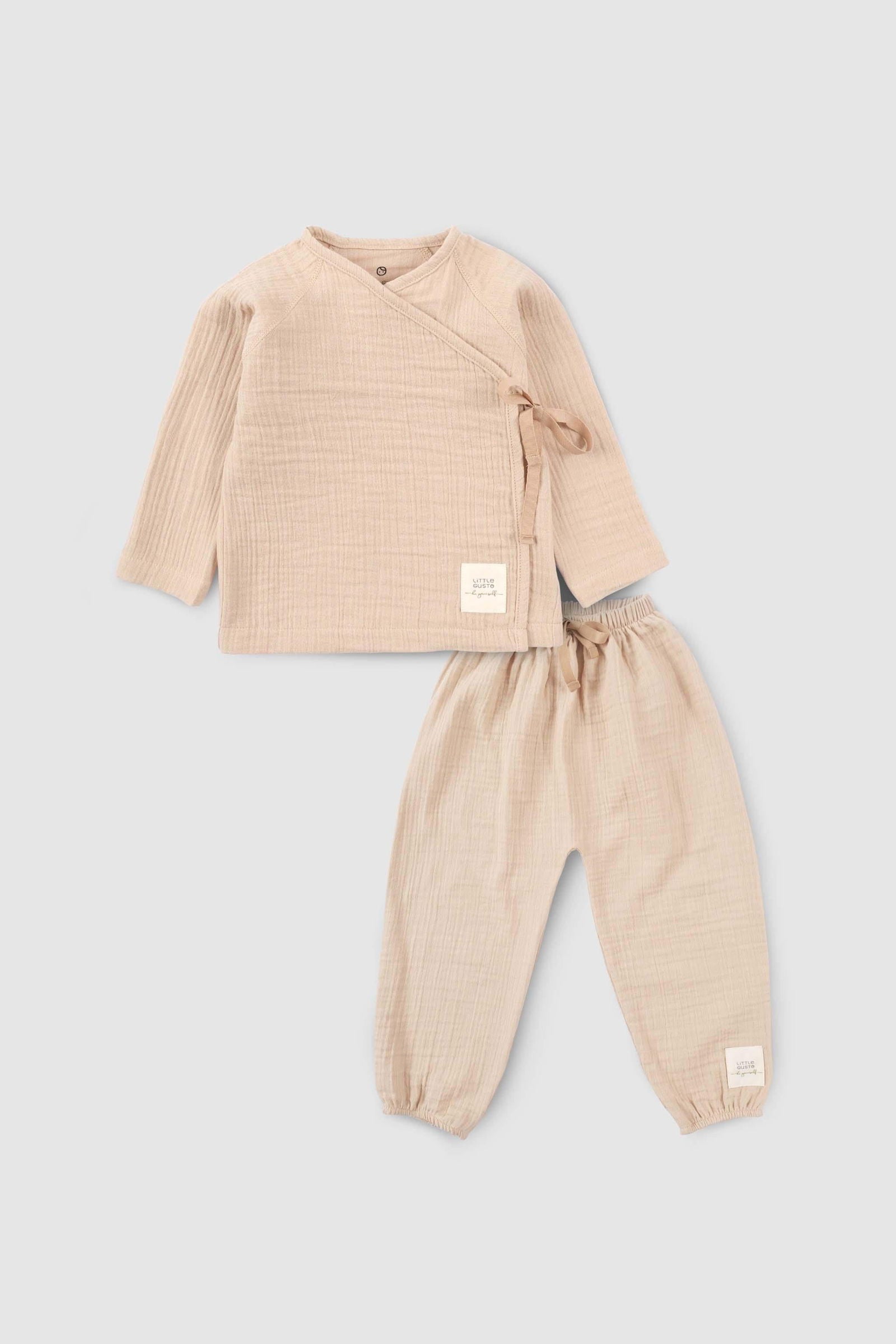 organic muslin baby set beige two piece outfit