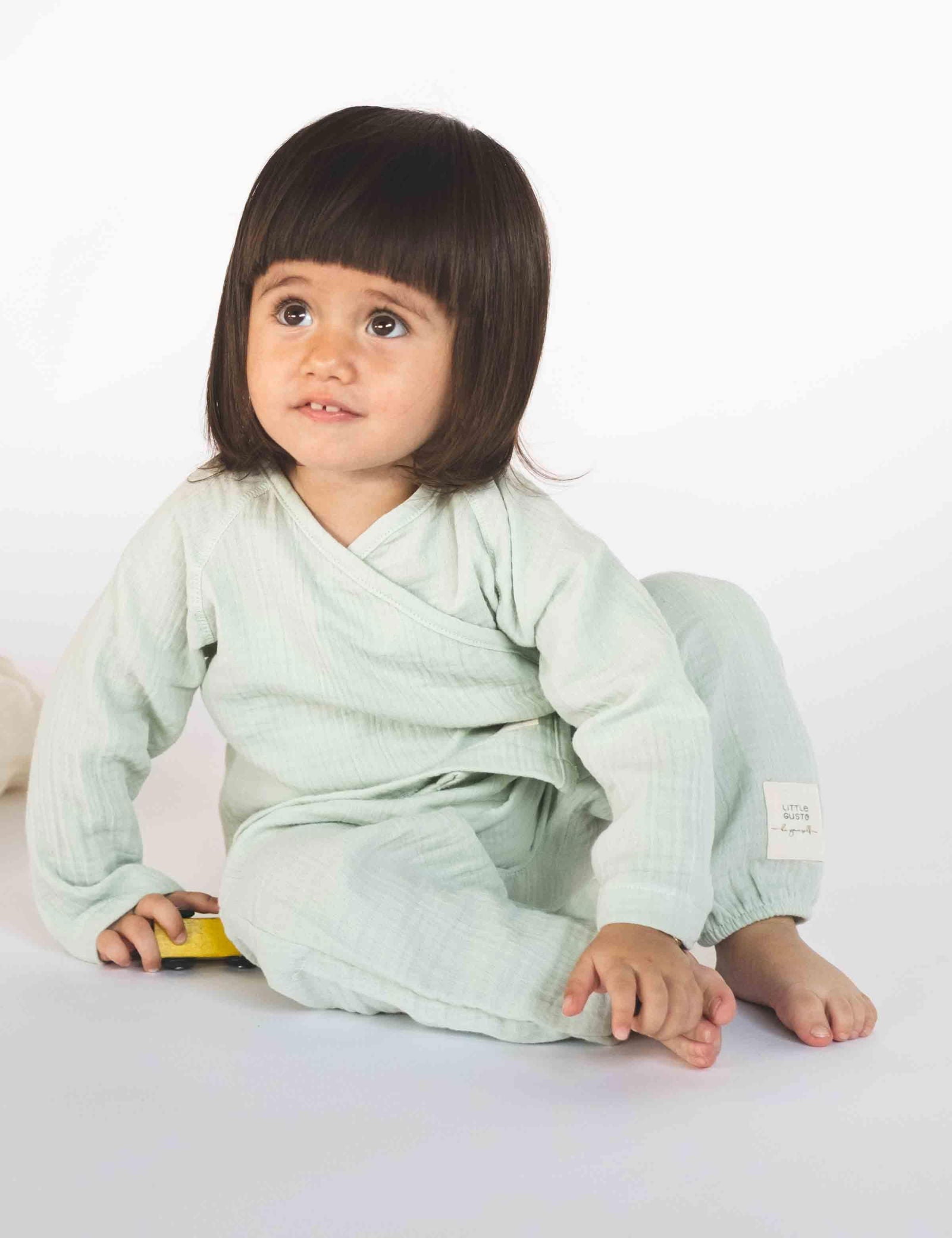 organic cotton baby kimono top wrap detail
