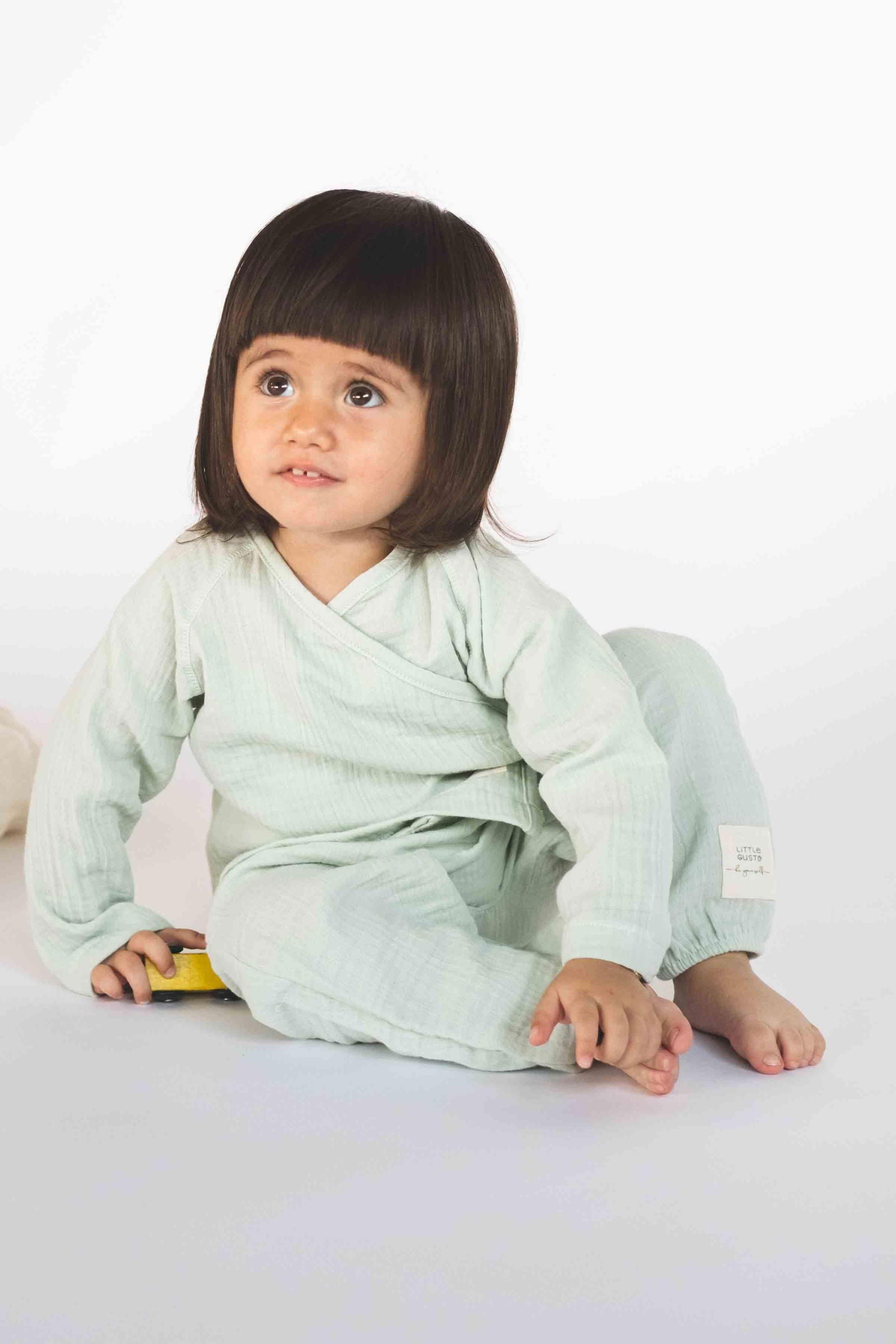 organic cotton baby kimono top wrap detail
