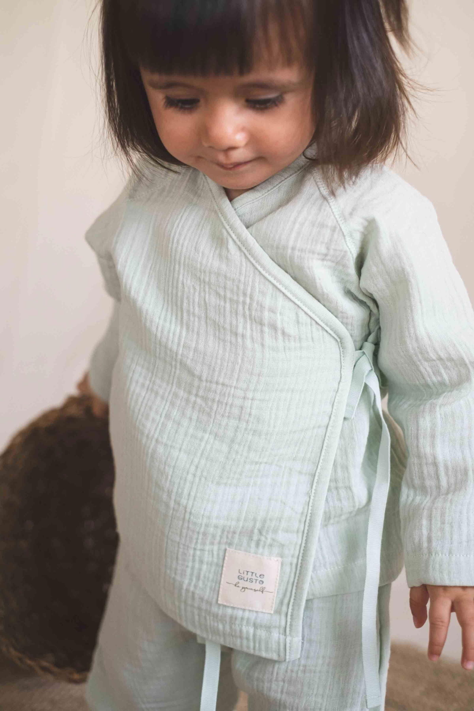 muslin baby trousers elastic waist detail
