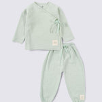 organic muslin baby set green kimono style full outfit
