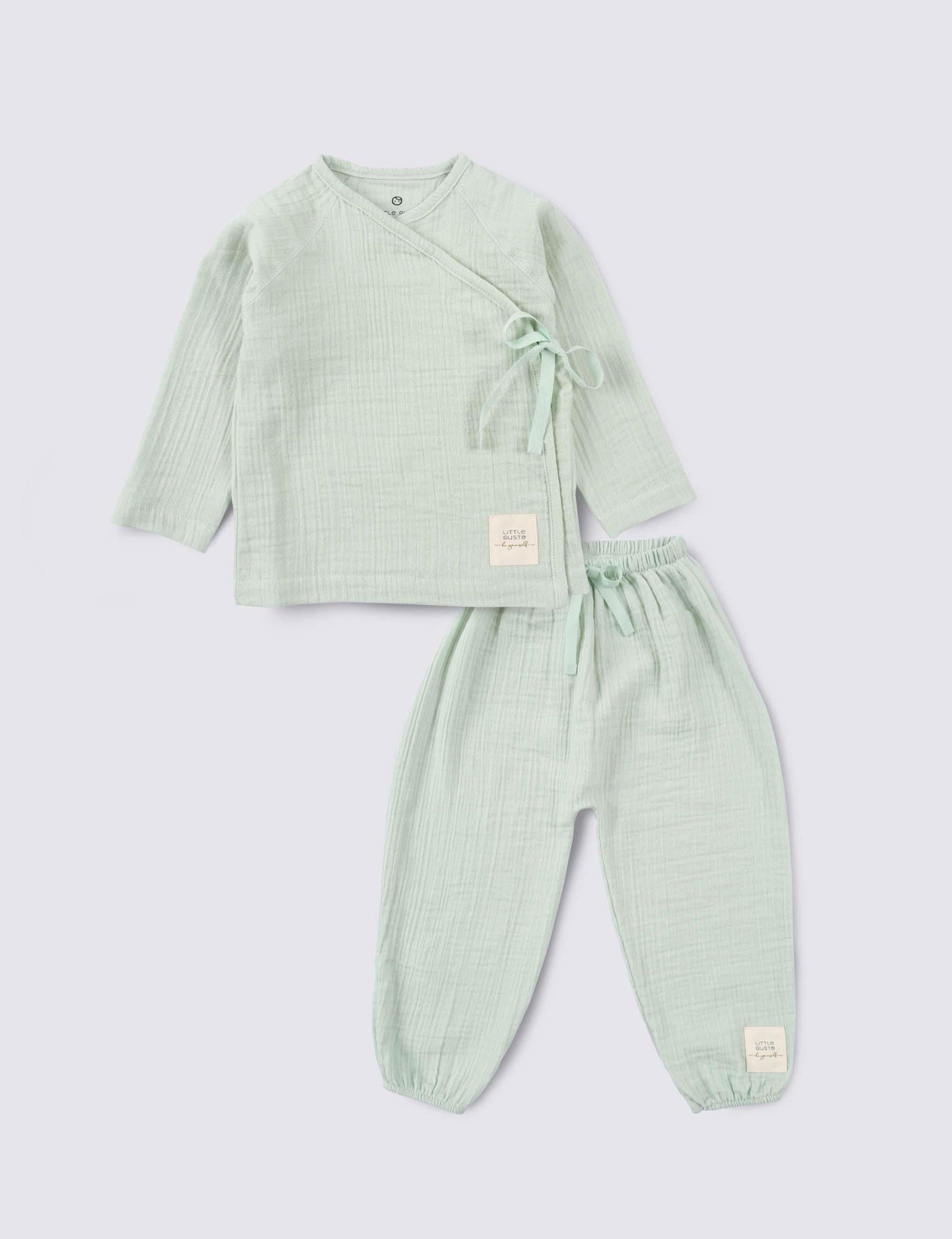 organic muslin baby set green kimono style full outfit
