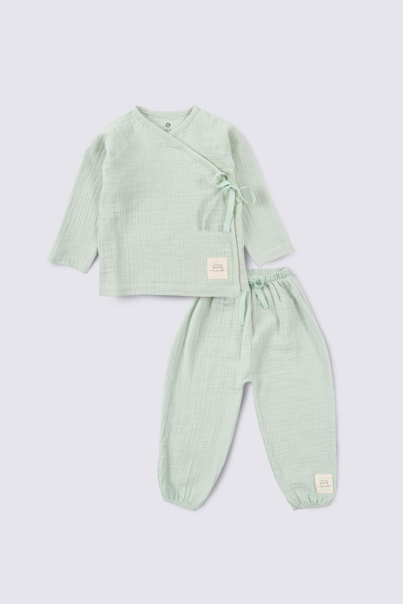 organic muslin baby set green kimono style full outfit
