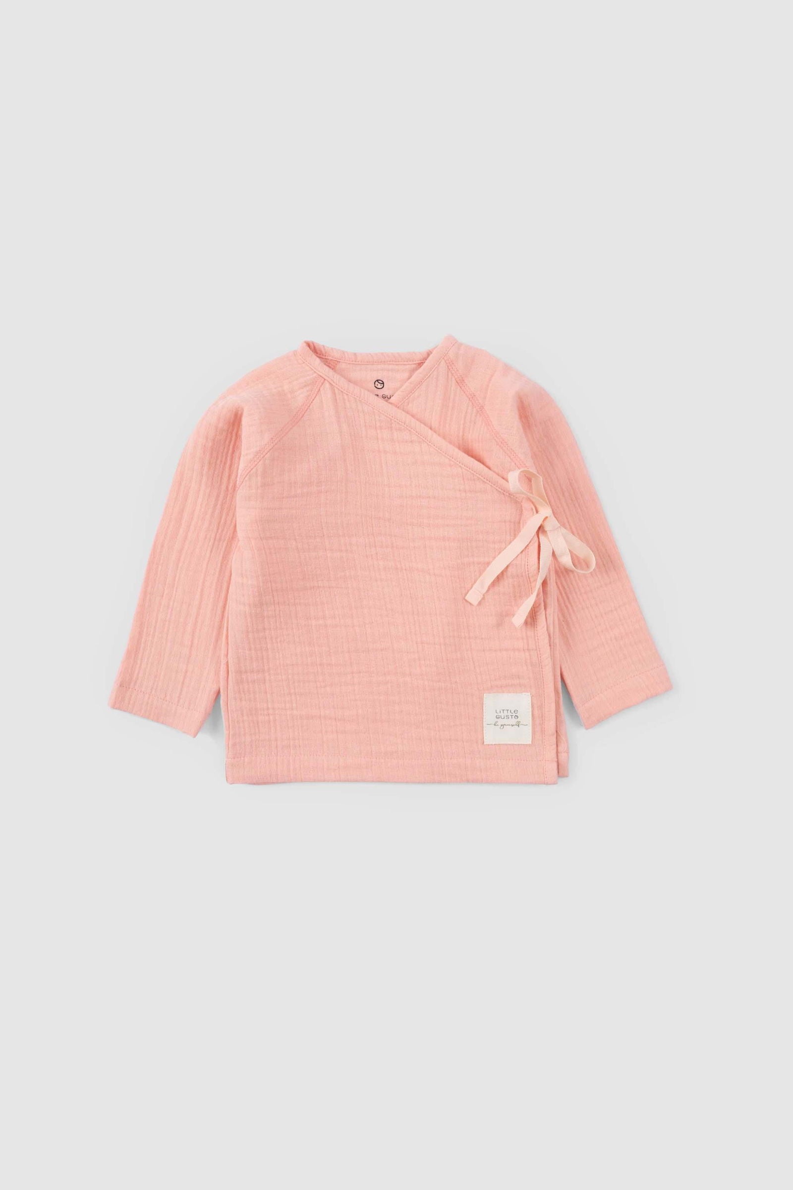 baby kimono wrap top pink detail
