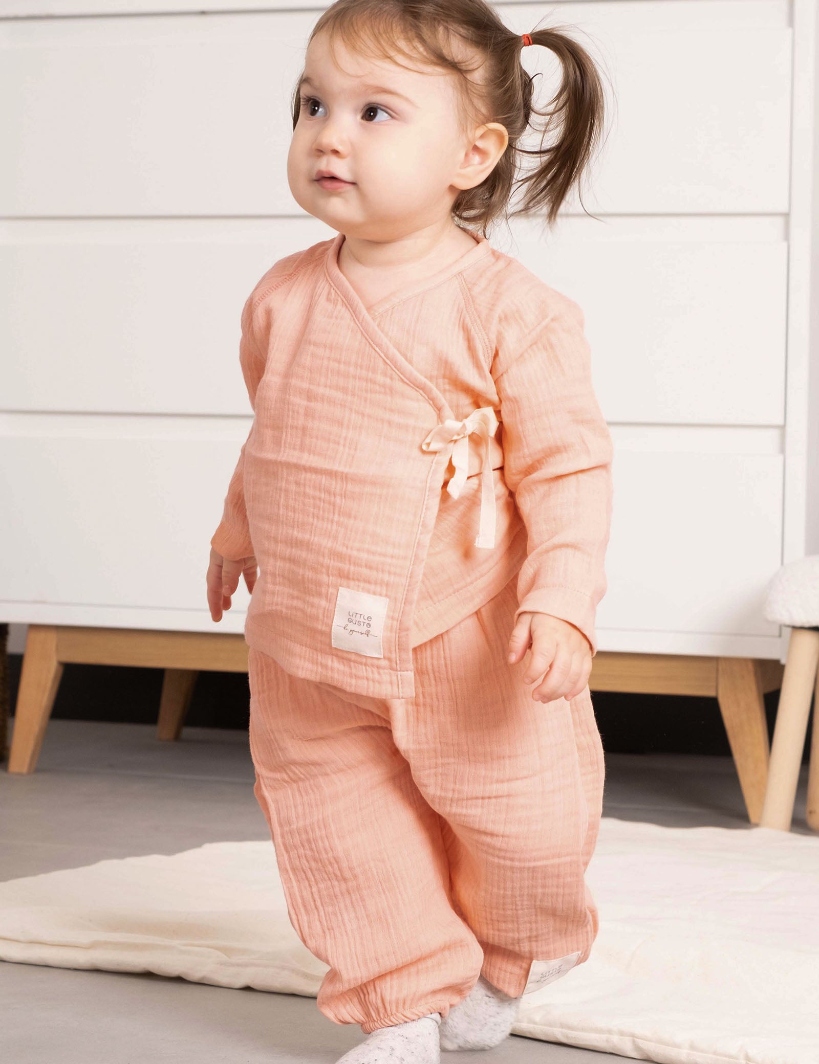 organic muslin baby set pink kimono style
