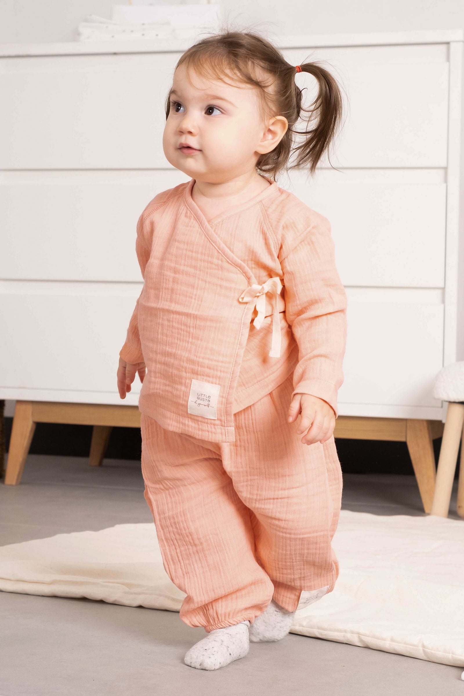 organic muslin baby set pink kimono style
