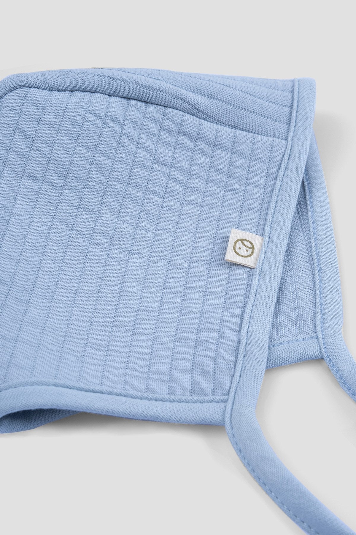 blue ribbed baby bonnet organic cotton textured baby hat
