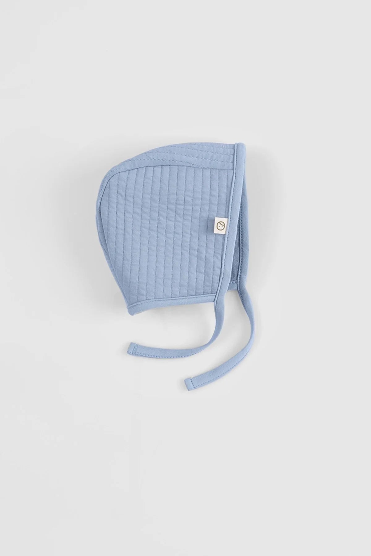 blue ribbed baby bonnet organic cotton soft baby hat detail