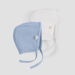 blue baby bonnet with earflaps organic cotton newborn hat