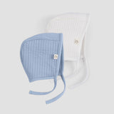 blue baby bonnet with earflaps organic cotton newborn hat