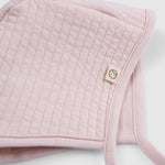 pink ribbed baby bonnet organic cotton textured hat detail