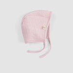 pink ribbed baby bonnet organic cotton textured hat detail2