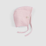 pink ribbed baby bonnet organic cotton textured hat detail2