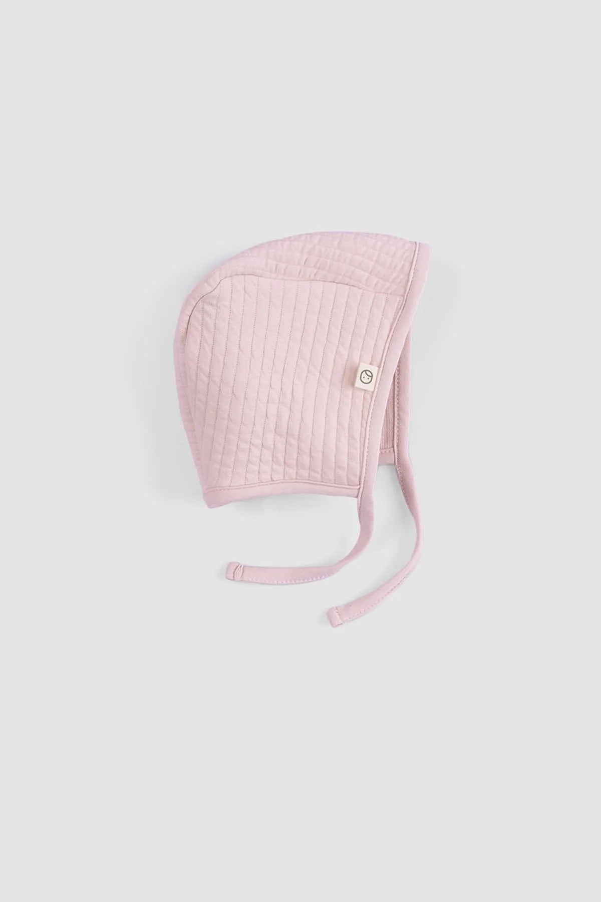 pink ribbed baby bonnet organic cotton textured hat detail2