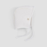 white ribbed baby bonnet organic cotton textured hat detail2