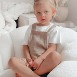 Organic Cotton Muslin Baby Short Dungarees - Beige