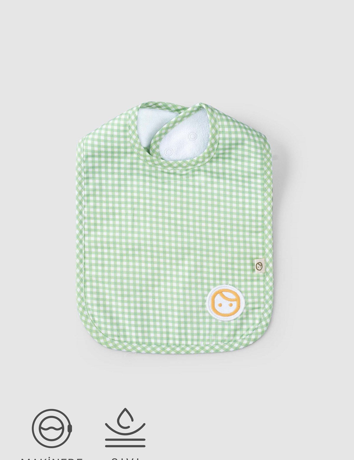organic cotton waterproof baby bib green picnic pattern front