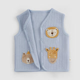 Quilted Organic Cotton Animal Applique Baby Gilet - Blue