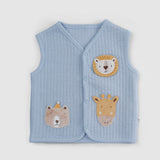 Quilted Organic Cotton Animal Applique Baby Gilet - Blue