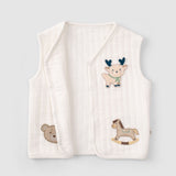 Quilted Organic Cotton Animal Applique Baby Gilet - Ecru