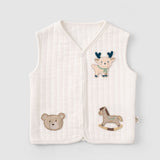 Quilted Organic Cotton Animal Applique Baby Gilet - Ecru