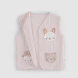 Quilted Organic Cotton Animal Applique Baby Gilet - Pink