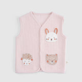 Quilted Organic Cotton Animal Applique Baby Gilet - Pink