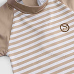 brown striped baby swimwear fabric detail