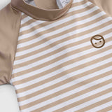 brown striped baby swimwear fabric detail