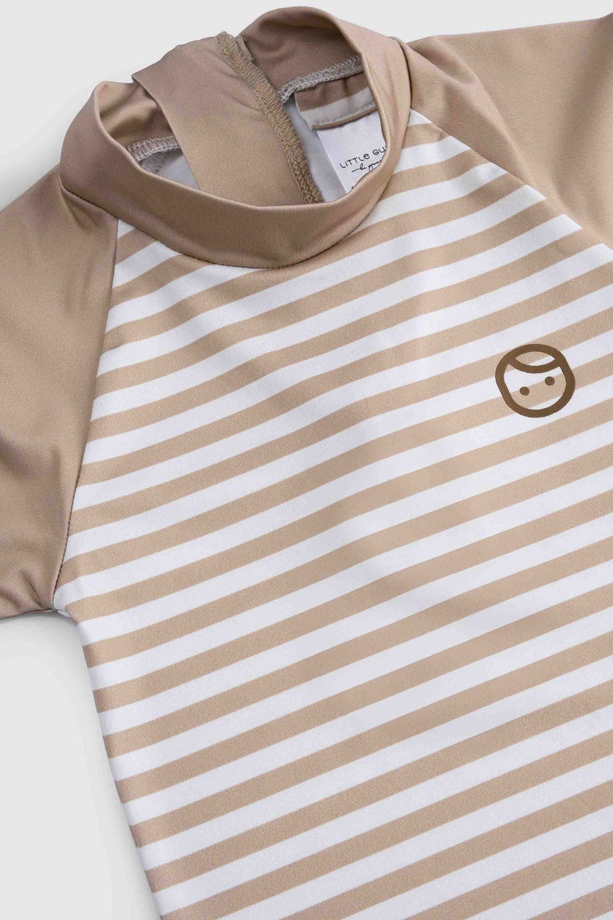brown striped baby swimwear fabric detail