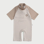 baby sunsuit zipper detail brown striped
