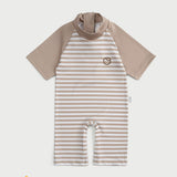 baby sunsuit zipper detail brown striped