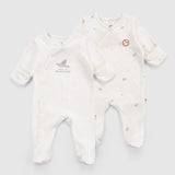 2-Pack Organic Cotton Footed Sleepsuit Set with Built-In Mittens – White