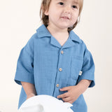 Organic Cotton Muslin Shirt & Shorts Set – Blue