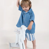 Organic Cotton Muslin Shirt & Shorts Set – Blue